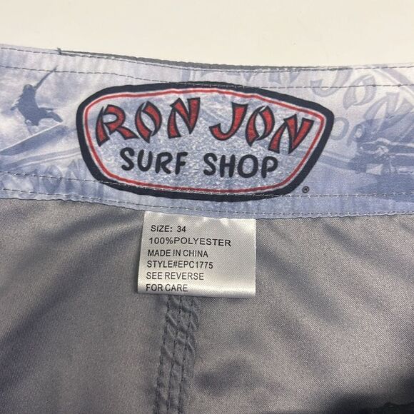 Ron Jon Surf Shop Gray Hoop & Loop/ Tie Closure Swim Trunks w/ Cargo Pocket- 34 - Picture 9 of 14